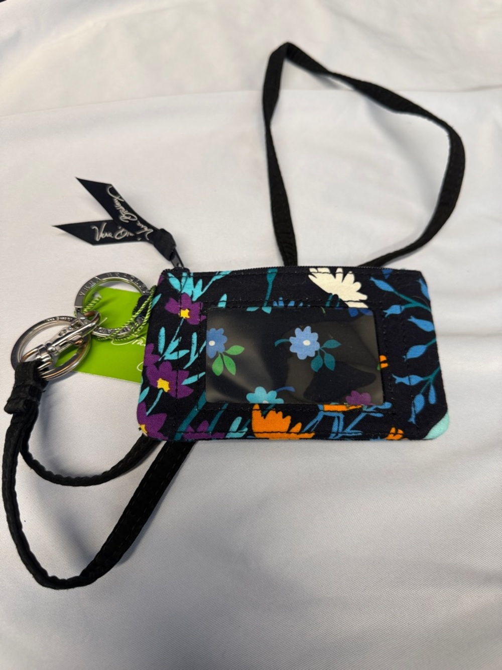 Vera Bradley Black Floral ID Lanyard with Keyring